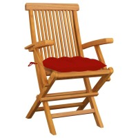 vidaXL Patio Chairs with Red Cushions 3 pcs Solid Teak Wood