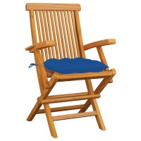 Vidaxl Patio Chairs With Blue Cushions 3 Pcs Solid Teak Wood