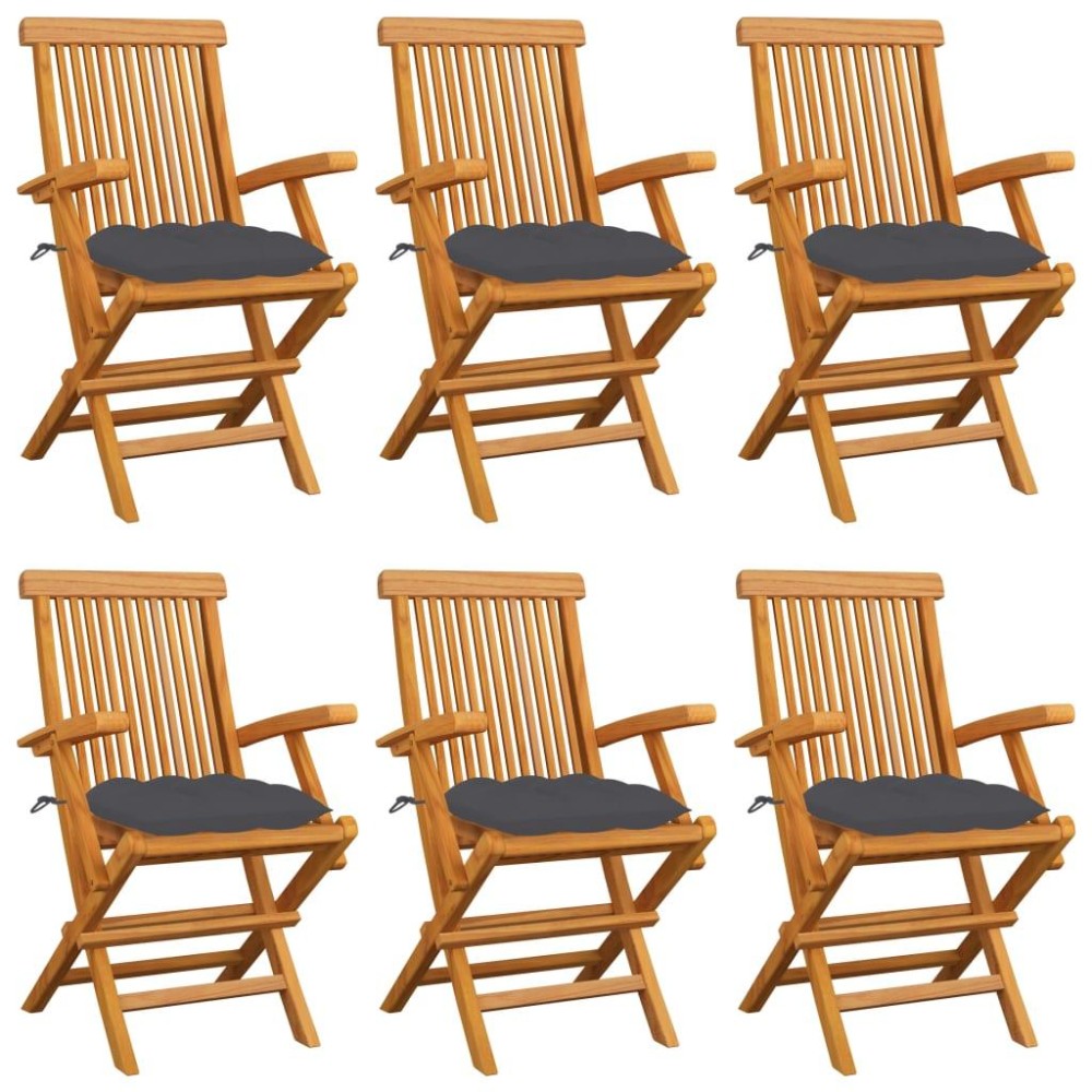 vidaXL Patio Chairs with Anthracite Cushions 6 pcs Solid Teak Wood