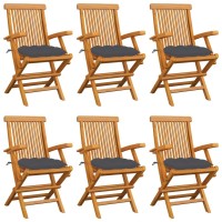 vidaXL Patio Chairs with Anthracite Cushions 6 pcs Solid Teak Wood