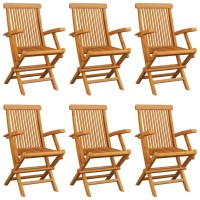 vidaXL Patio Chairs with Anthracite Cushions 6 pcs Solid Teak Wood