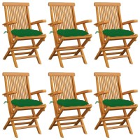 vidaXL Patio Chairs with Green Cushions 6 pcs Solid Teak Wood