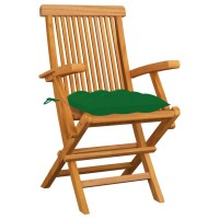 vidaXL Patio Chairs with Green Cushions 6 pcs Solid Teak Wood