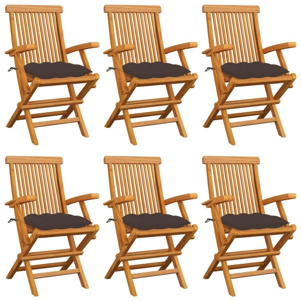 vidaXL Patio Chairs with Taupe Cushions 6 pcs Solid Teak Wood