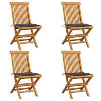 Vidaxl Patio Chairs With Anthracite Cushions 4 Pcs Solid Teak Wood