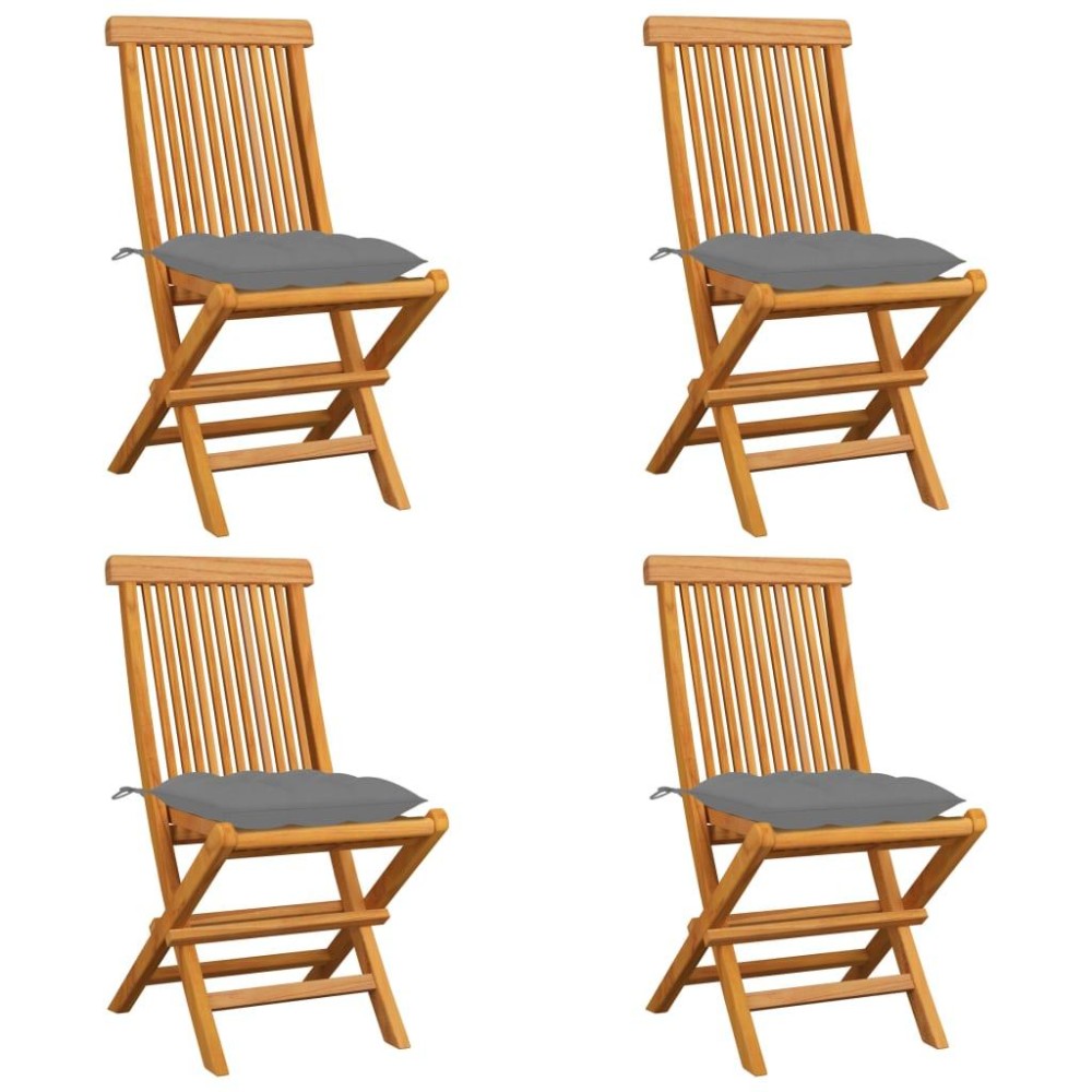 Vidaxl Patio Chairs With Gray Cushions 4 Pcs Solid Teak Wood