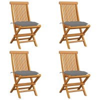 Vidaxl Patio Chairs With Gray Cushions 4 Pcs Solid Teak Wood