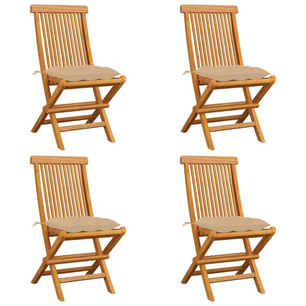 Vidaxl Patio Chairs With Beige Cushions 4 Pcs Solid Teak Wood
