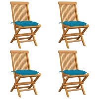 Vidaxl Patio Chairs With Light Blue Cushions 4 Pcs Solid Teak Wood
