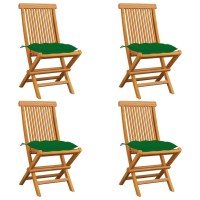 Vidaxl Patio Chairs With Green Cushions 4 Pcs Solid Teak Wood