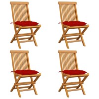 Vidaxl Patio Chairs With Red Cushions 4 Pcs Solid Teak Wood