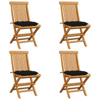 Vidaxl Patio Chairs With Black Cushions 4 Pcs Solid Teak Wood