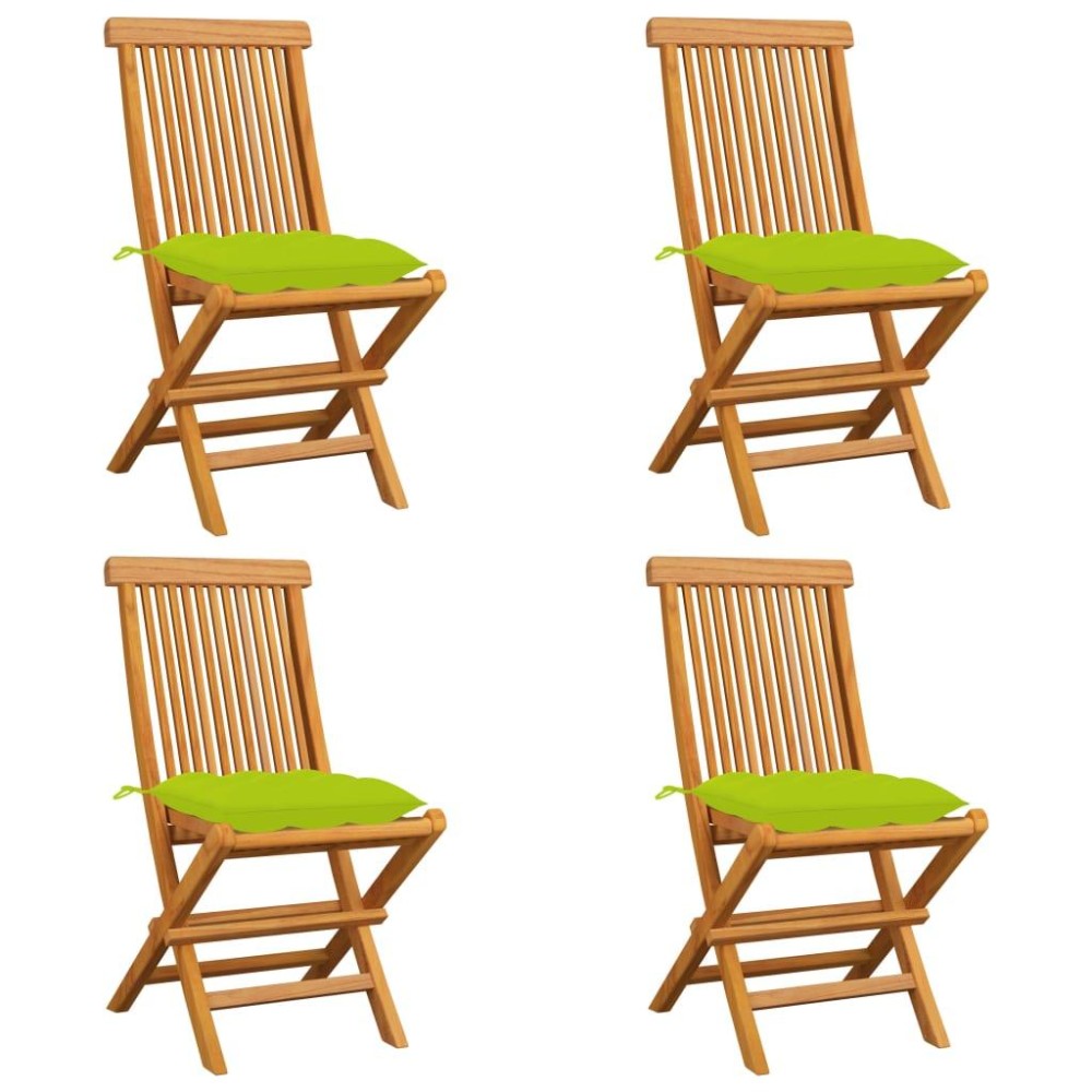 Vidaxl Patio Chairs With Bright Green Cushions 4 Pcs Solid Teak Wood