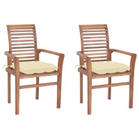 Vidaxl Dining Chairs 2 Pcs With Cream White Cushions Solid Teak Wood