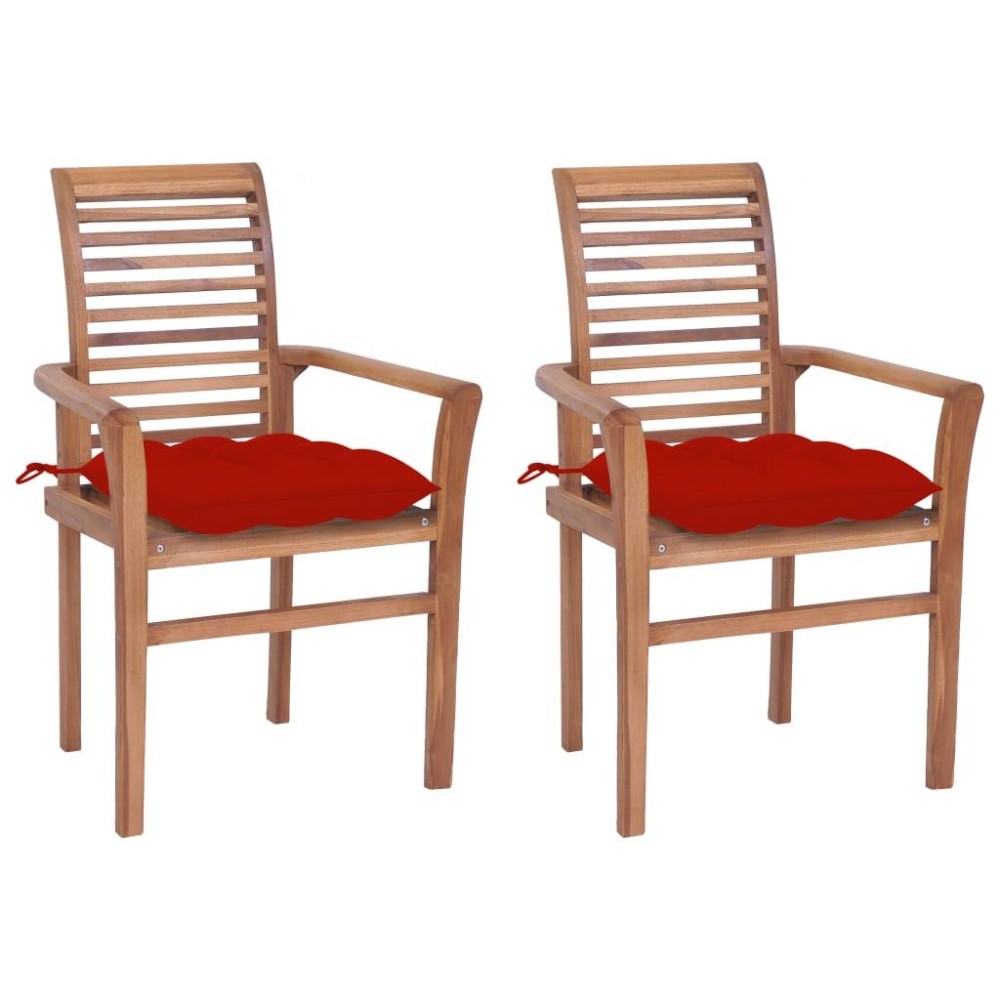 Vidaxl Dining Chairs 2 Pcs With Red Cushions Solid Teak Wood