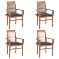 Vidaxl Dining Chairs 4 Pcs With Anthracite Cushions Solid Teak Wood