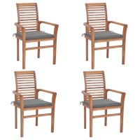 Vidaxl Dining Chairs 4 Pcs With Gray Cushions Solid Teak Wood