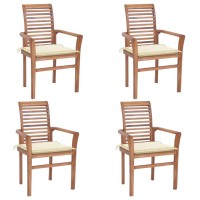 Vidaxl Dining Chairs 4 Pcs With Cream Cushions Solid Teak Wood