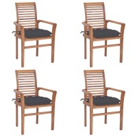 Vidaxl Dining Chairs 4 Pcs With Anthracite Cushions Solid Teak Wood