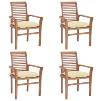 Vidaxl Dining Chairs 4 Pcs With Cream White Cushions Solid Teak Wood