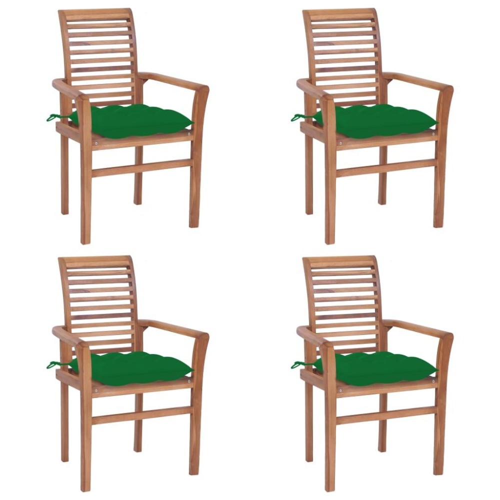 Vidaxl Dining Chairs 4 Pcs With Green Cushions Solid Teak Wood