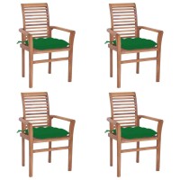 Vidaxl Dining Chairs 4 Pcs With Green Cushions Solid Teak Wood