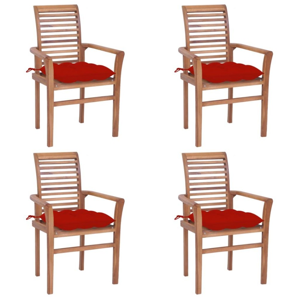 Vidaxl Dining Chairs 4 Pcs With Red Cushions Solid Teak Wood