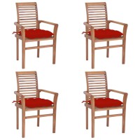 Vidaxl Dining Chairs 4 Pcs With Red Cushions Solid Teak Wood