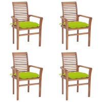 Vidaxl Dining Chairs 4 Pcs With Bright Green Cushions Solid Teak Wood