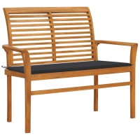 Vidaxl Patio Bench With Anthracite Cushion 44.1 Solid Teak Wood