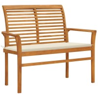 Vidaxl Patio Bench With Cream Cushion 44.1 Solid Teak Wood