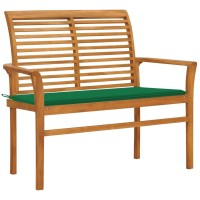 Vidaxl Patio Bench With Green Cushion 44.1 Solid Teak Wood