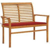 Vidaxl Patio Bench With Red Cushion 44.1 Solid Teak Wood