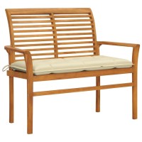 Vidaxl Patio Bench With Cream White Cushion 44.1 Solid Teak Wood