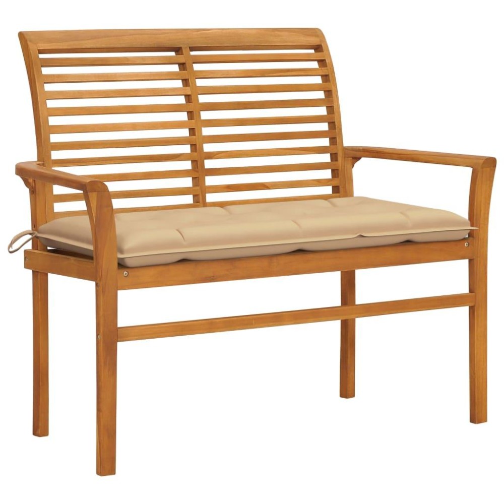 Vidaxl Patio Bench With Beige Cushion 44.1 Solid Teak Wood