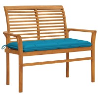 Vidaxl Patio Bench With Light Blue Cushion 44.1 Solid Teak Wood