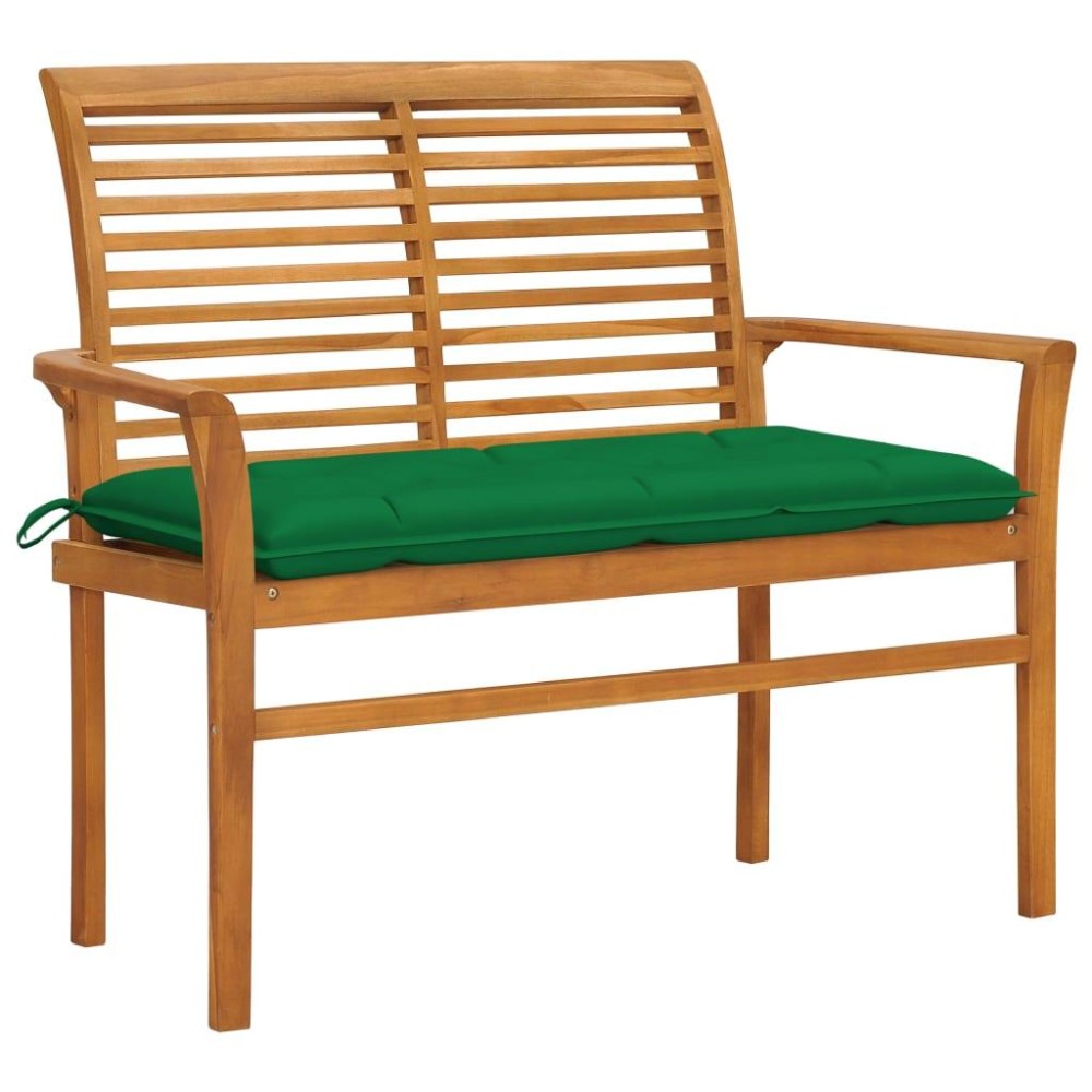 Vidaxl Patio Bench With Green Cushion 44.1 Solid Teak Wood