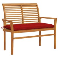 Vidaxl Patio Bench With Red Cushion 44.1 Solid Teak Wood