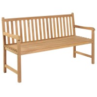 Vidaxl Patio Bench With Green Cushion 59.1 Solid Teak Wood