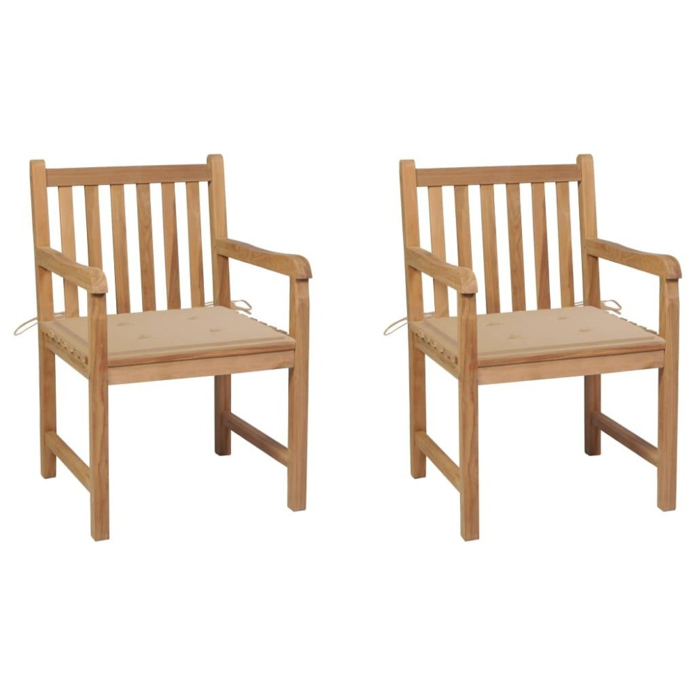 Vidaxl Patio Chairs 2 Pcs With Beige Cushions Solid Teak Wood