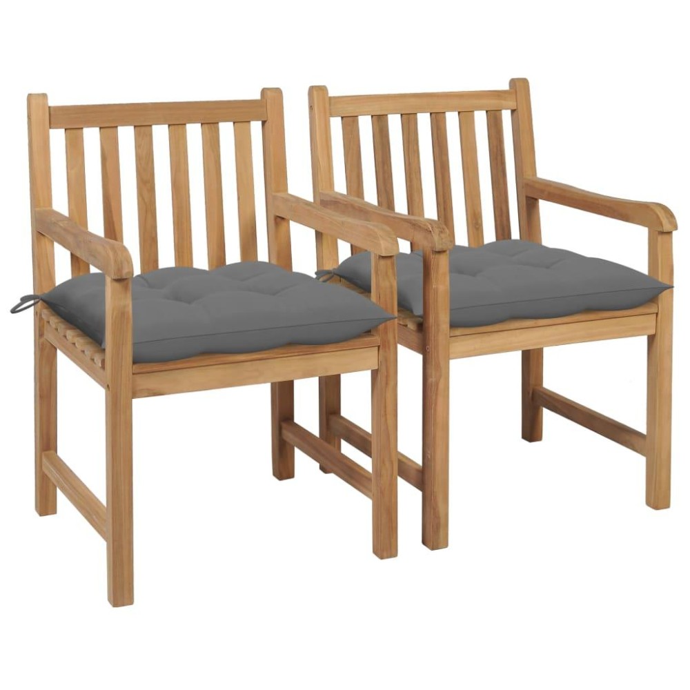 Vidaxl Patio Chairs 2 Pcs With Gray Cushions Solid Teak Wood