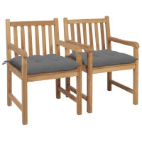 Vidaxl Patio Chairs 2 Pcs With Gray Cushions Solid Teak Wood