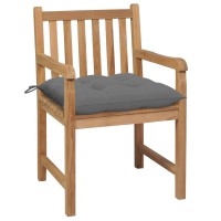 Vidaxl Patio Chairs 2 Pcs With Gray Cushions Solid Teak Wood