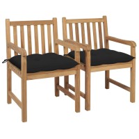 vidaXL Patio Chairs 2 pcs with Black Cushions Solid Teak Wood