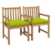 Vidaxl Patio Chairs 2 Pcs With Bright Green Cushions Solid Teak Wood