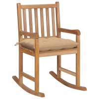 Vidaxl Rocking Chair With Beige Cushion Solid Teak Wood