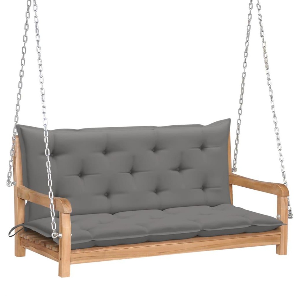 Vidaxl Swing Bench With Gray Cushion 47.2 Solid Wood Teak