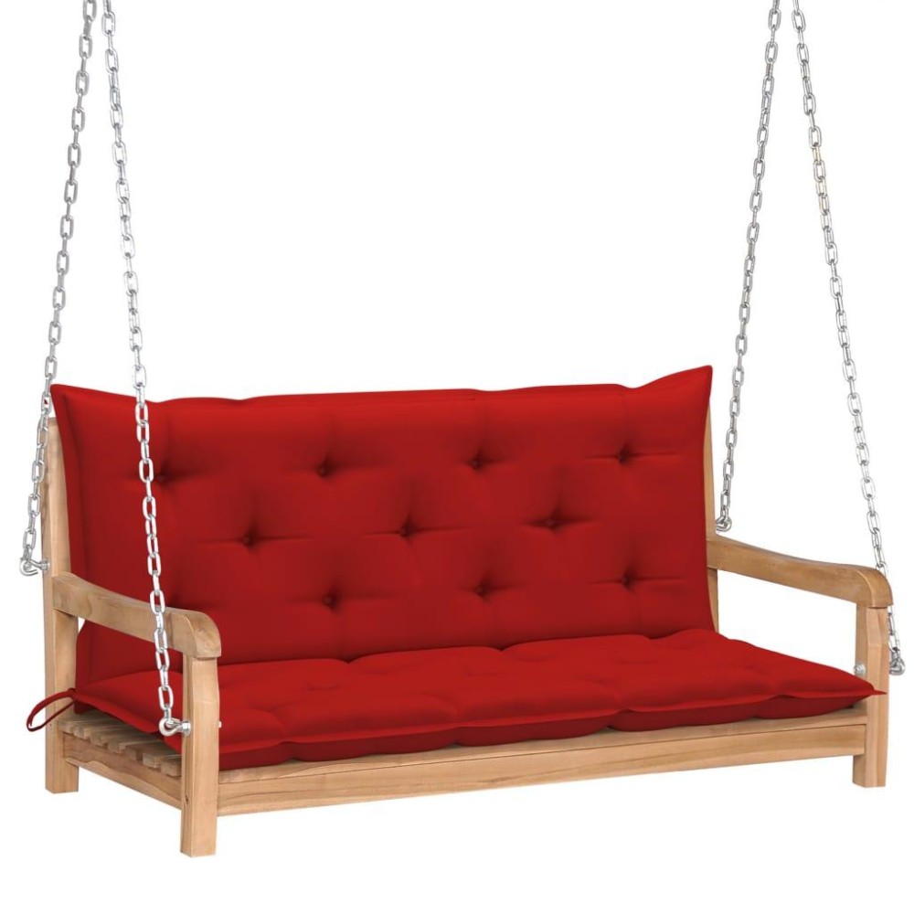 Vidaxl Swing Bench With Red Cushion 47.2 Solid Wood Teak