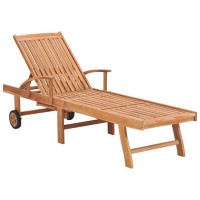 Vidaxl Sun Lounger With Leaf Pattern Cushion Solid Teak Wood