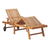 Vidaxl Sun Lounger With Leaf Pattern Cushion Solid Teak Wood